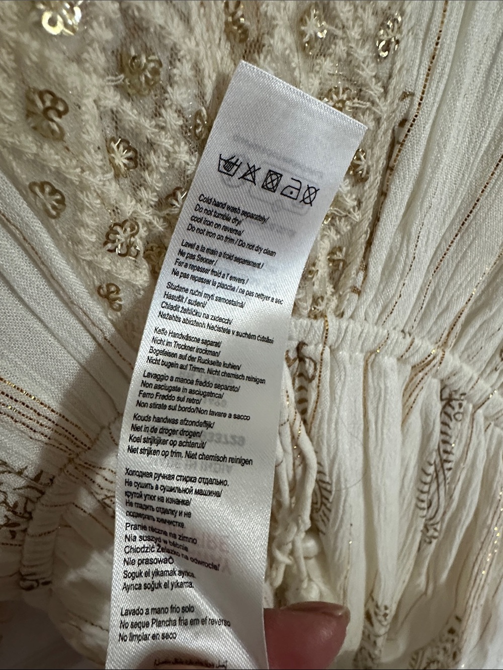 Sz S⭐️APRICOT Cream Gold Foil Tassel Embroidered Sequin V Neck Boho Maxi Dress - Picture 10 of 13